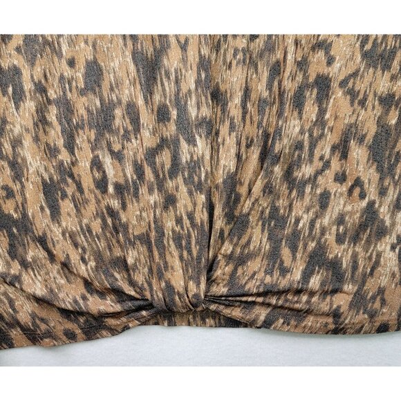 Democracy Camel Black Metallic V Neck Animal Print Long Sleeve Peasant Blouse 3X - Picture 3 of 9